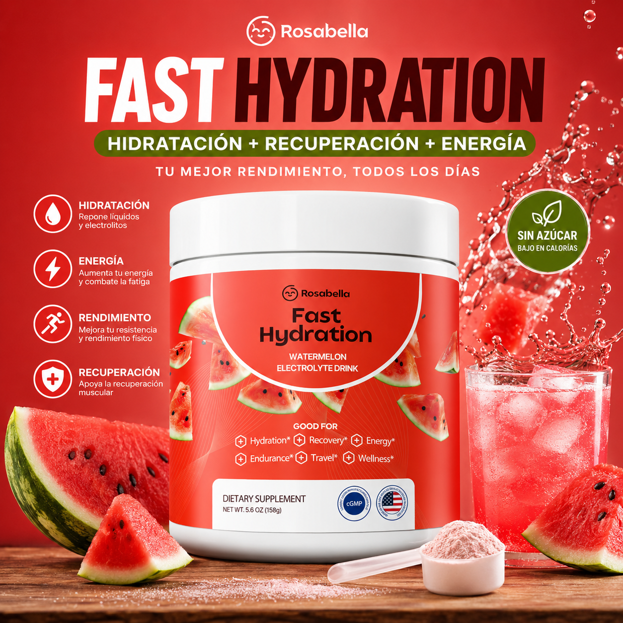 FAST HYDRATION SANDÍA – BEBIDA CON ELECTROLITOS SIN AZÚCAR 🍉⚡