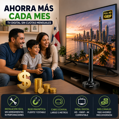 ANTENA DIGITAL TV HD CON BASE MAGNÉTICA – DISFRUTA CANALES LOCALES E INTERNACIONALES  📺⚡