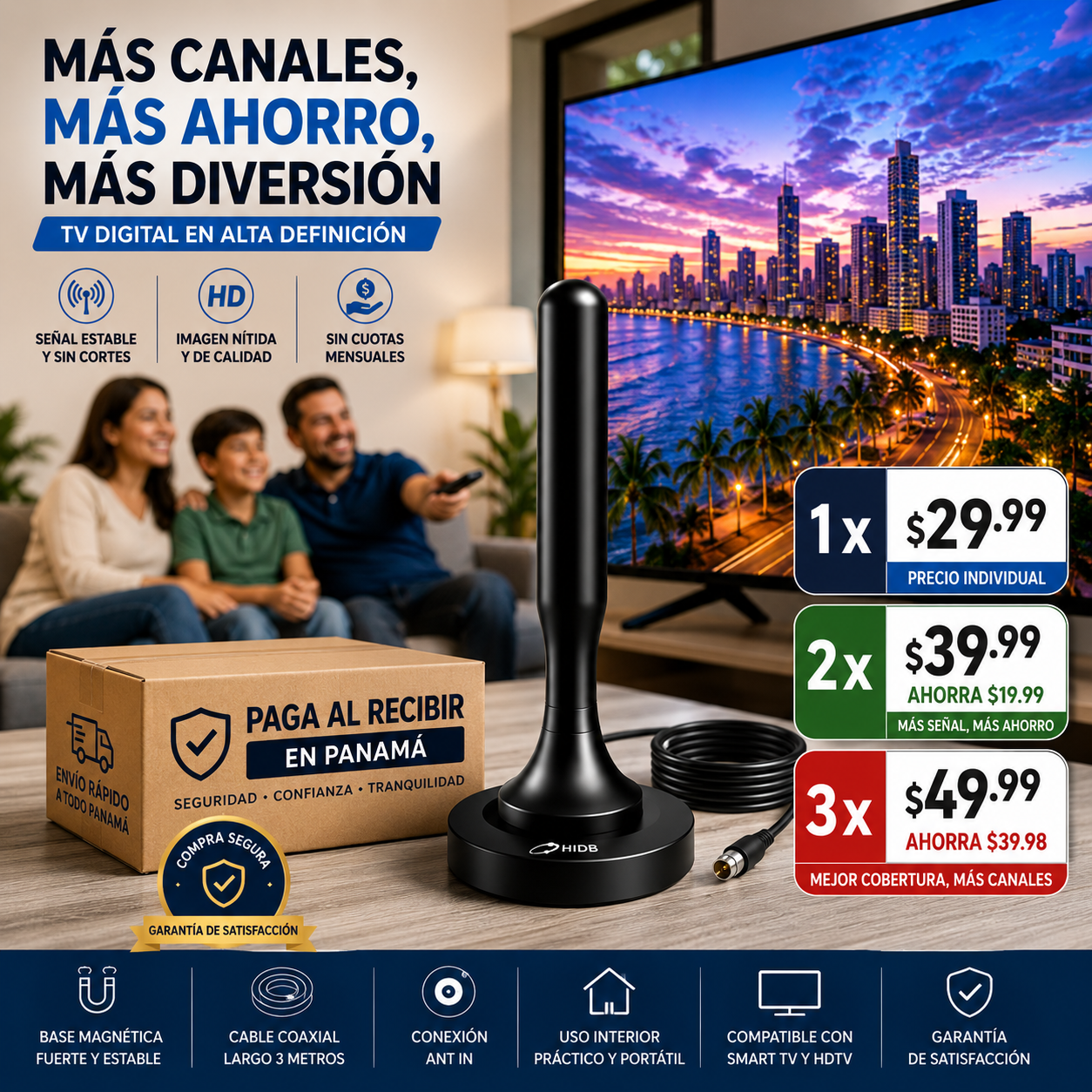 ANTENA DIGITAL TV HD CON BASE MAGNÉTICA – DISFRUTA CANALES LOCALES E INTERNACIONALES  📺⚡