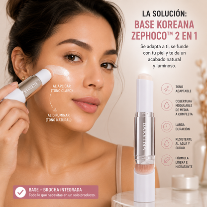 BASE KOREANA ZEPHOCO 2 EN 1 – TONO ADAPTABLE + BROCHA INTEGRADA 💄✨