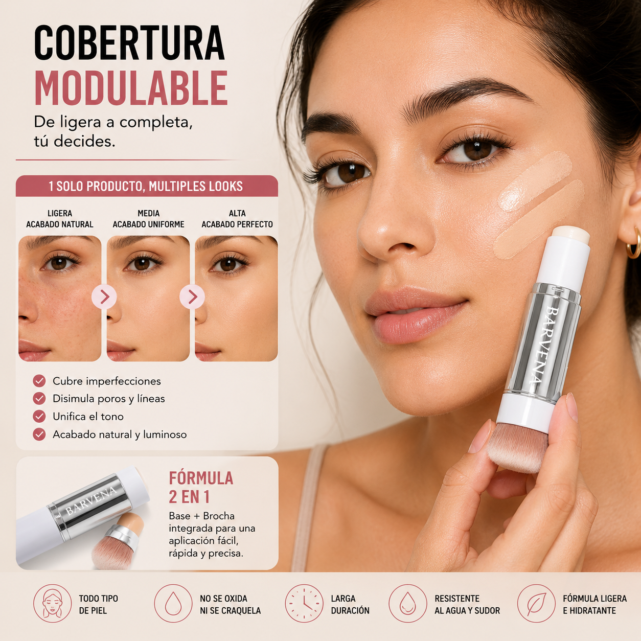 BASE KOREANA ZEPHOCO 2 EN 1 – TONO ADAPTABLE + BROCHA INTEGRADA 💄✨