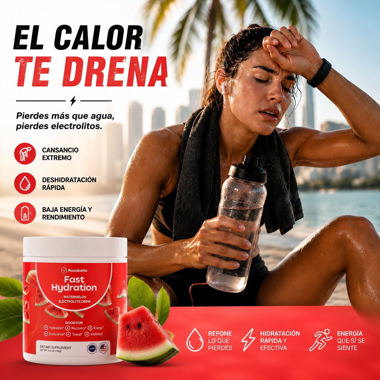 FAST HYDRATION SANDÍA – BEBIDA CON ELECTROLITOS SIN AZÚCAR 🍉⚡