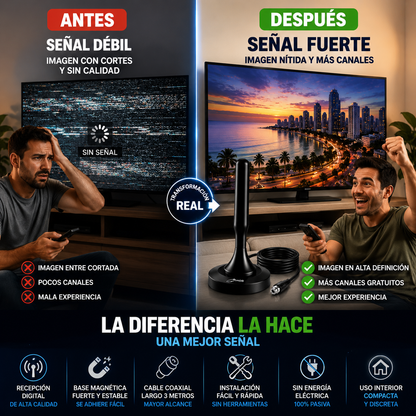 ANTENA DIGITAL TV HD CON BASE MAGNÉTICA – DISFRUTA CANALES LOCALES E INTERNACIONALES  📺⚡