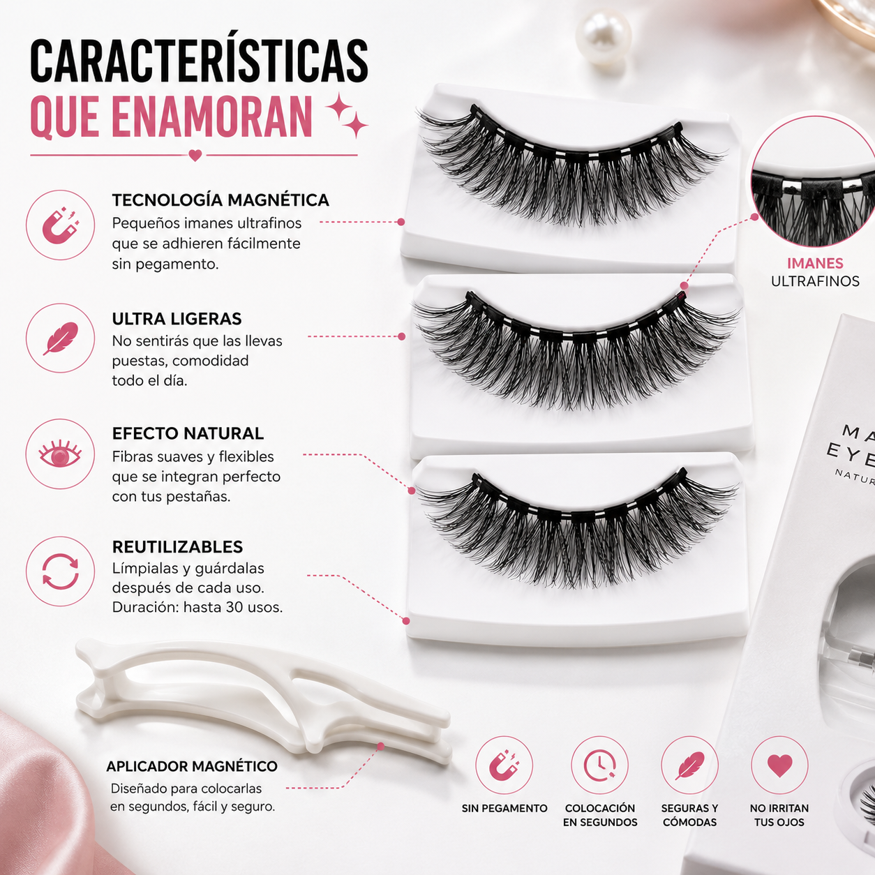 PESTAÑAS MAGNÉTICAS REUTILIZABLES SET X3 + APLICADOR ✨😍
