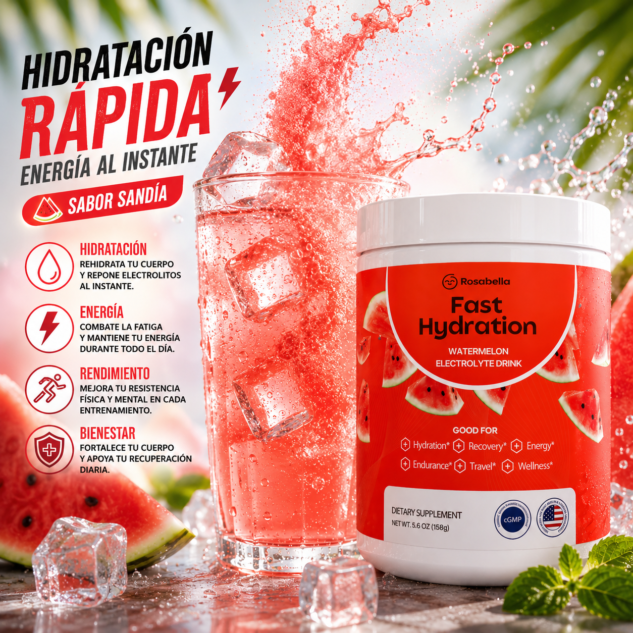 FAST HYDRATION SANDÍA – BEBIDA CON ELECTROLITOS SIN AZÚCAR 🍉⚡