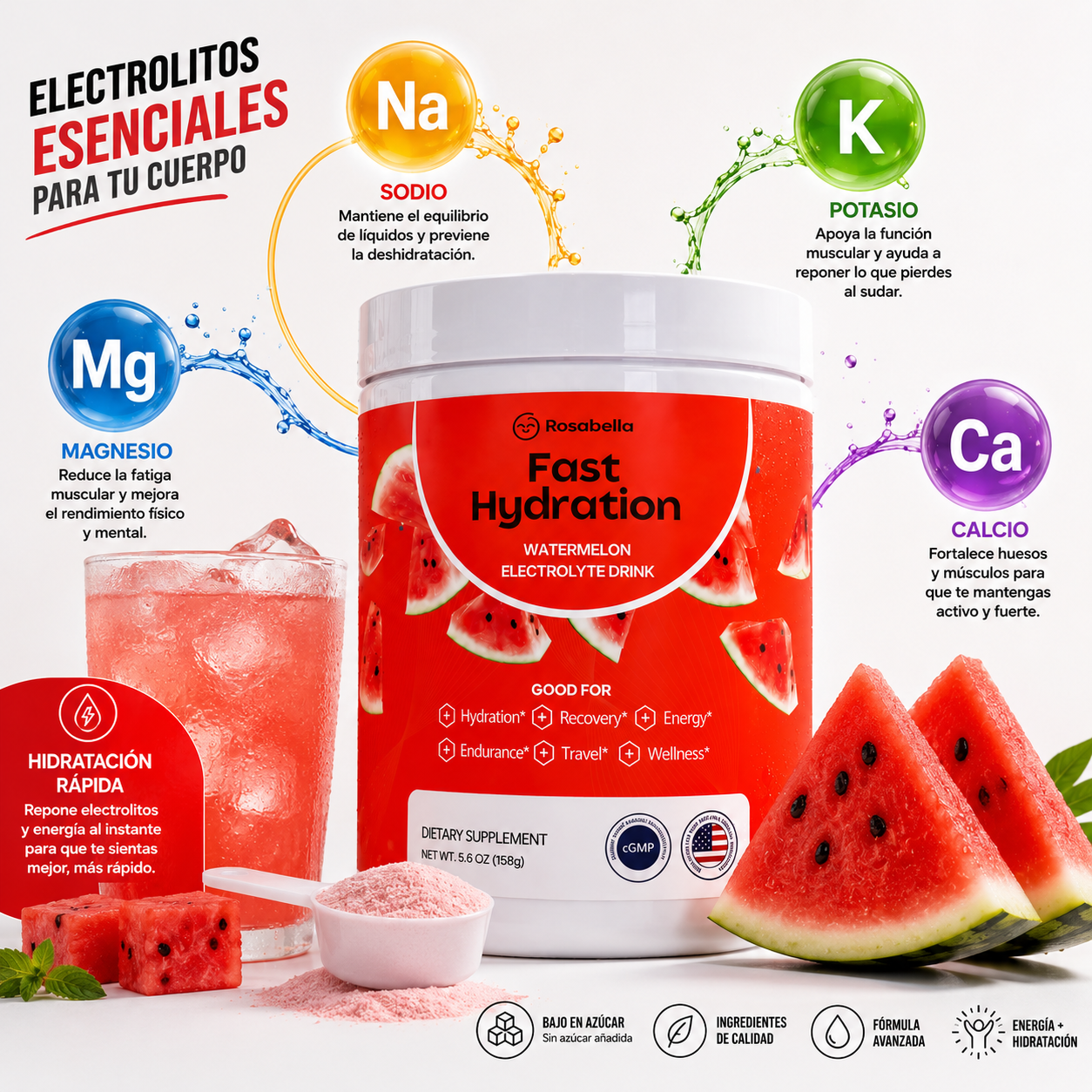 FAST HYDRATION SANDÍA – BEBIDA CON ELECTROLITOS SIN AZÚCAR 🍉⚡