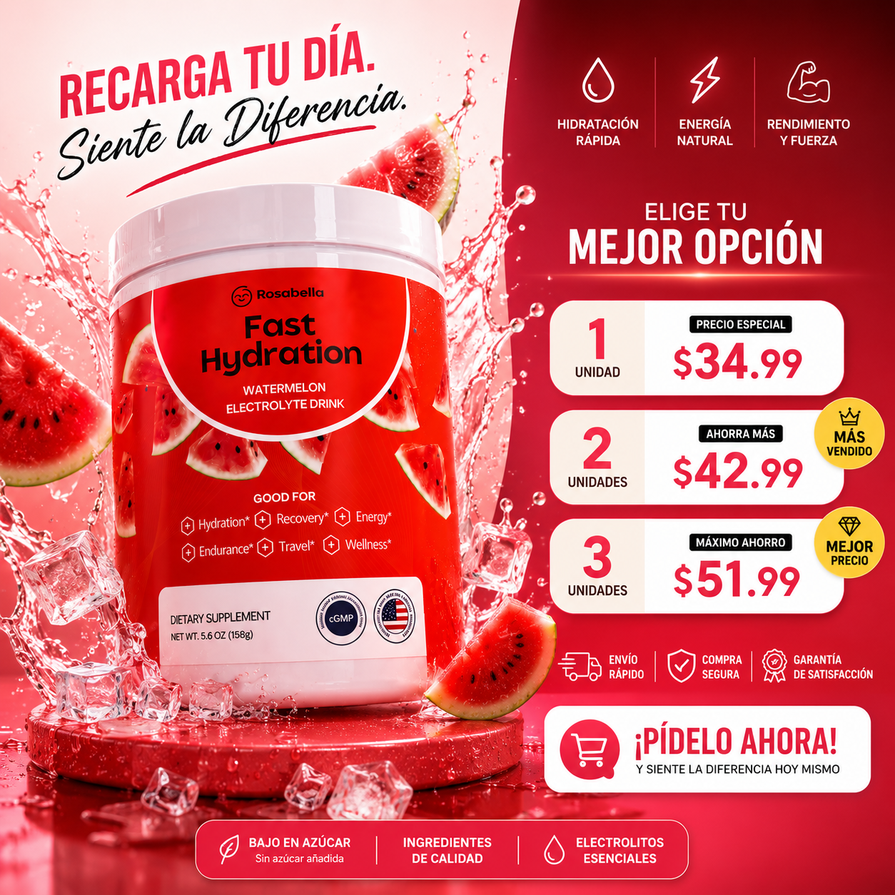 FAST HYDRATION SANDÍA – BEBIDA CON ELECTROLITOS SIN AZÚCAR 🍉⚡