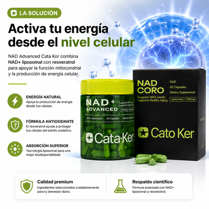 NAD ADVANCED CATA KOR + RESVERATROL | ENERGÍA CELULAR PREMIUM ⚡🧬
