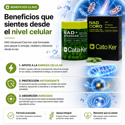 NAD ADVANCED CATA KOR + RESVERATROL | ENERGÍA CELULAR PREMIUM ⚡🧬