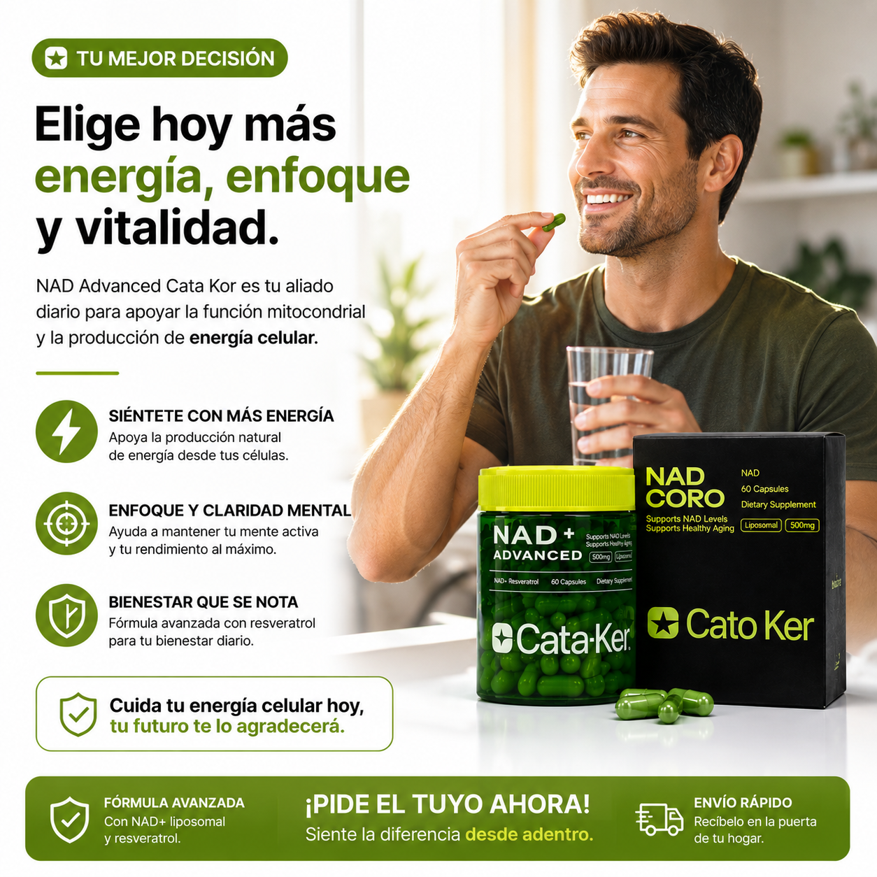 NAD ADVANCED CATA KOR + RESVERATROL | ENERGÍA CELULAR PREMIUM ⚡🧬