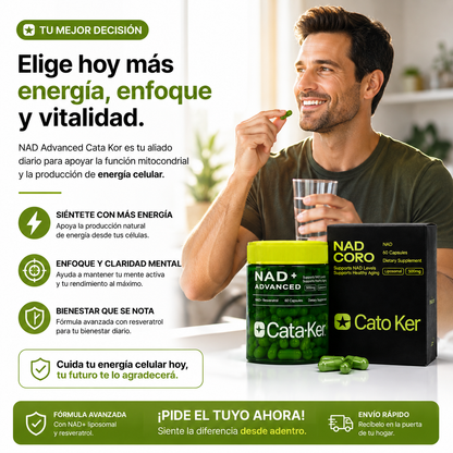 NAD ADVANCED CATA KOR + RESVERATROL | ENERGÍA CELULAR PREMIUM ⚡🧬