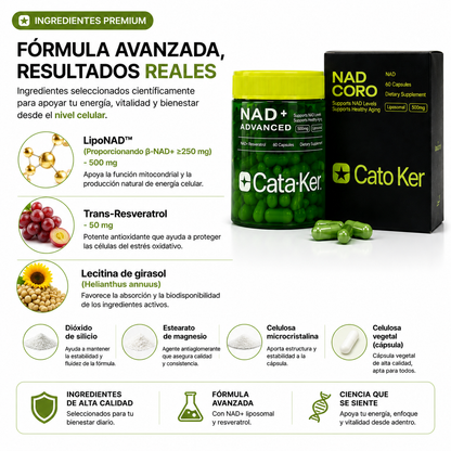 NAD ADVANCED CATA KOR + RESVERATROL | ENERGÍA CELULAR PREMIUM ⚡🧬