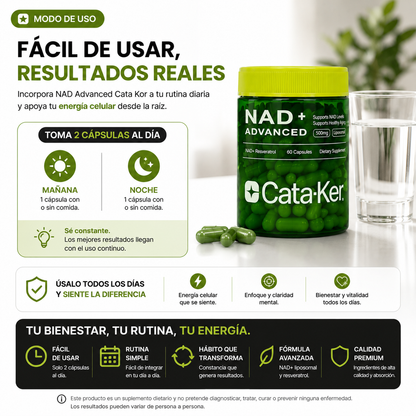 NAD ADVANCED CATA KOR + RESVERATROL | ENERGÍA CELULAR PREMIUM ⚡🧬